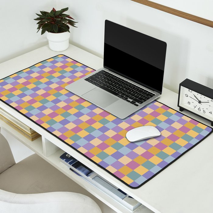Checkered Multicolor Pattern XXXV Colorful 90s Desk Mat Gallery Image 2