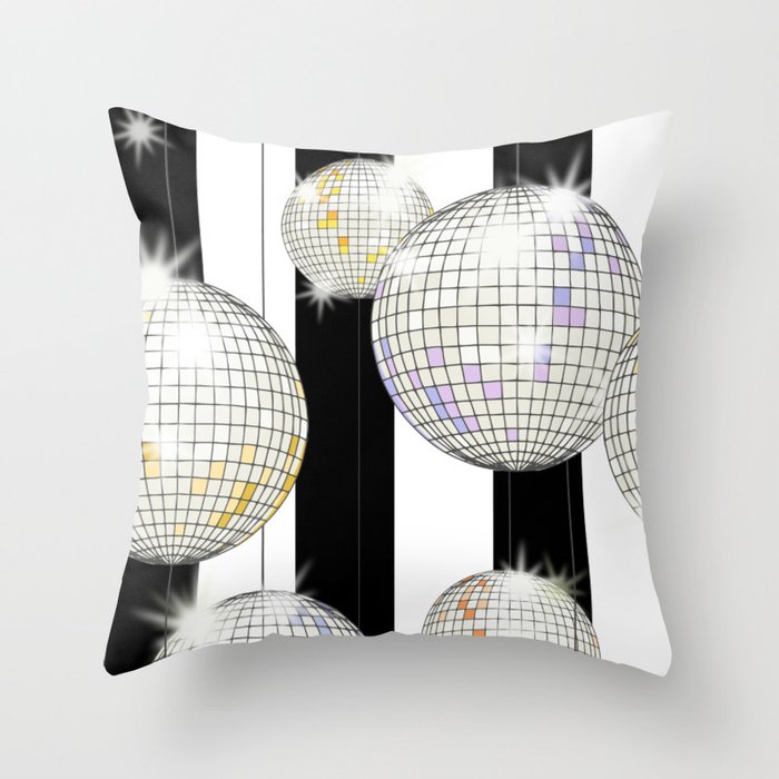 Striped Party Disco Ball black and white Throw Pillow Gallery Image 6
