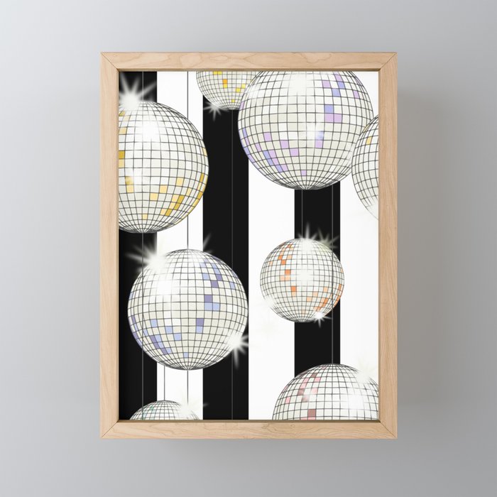 Striped Party Disco Ball black and white Mini Art Print Gallery Image 1