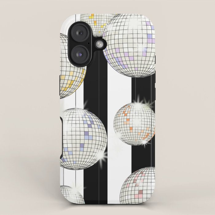 Striped Party Disco Ball black and white iPhone Case Gallery Image 1