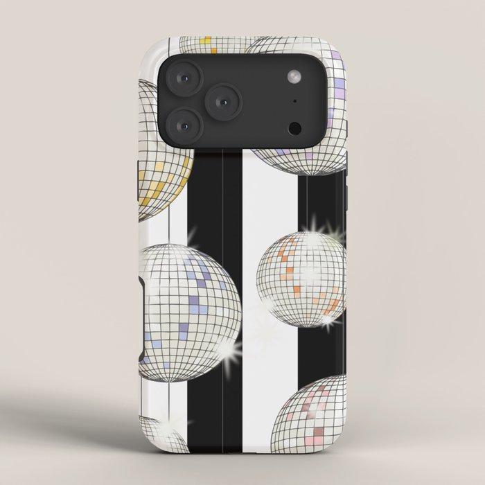 Striped Party Disco Ball black and white iPhone Case Gallery Image 4