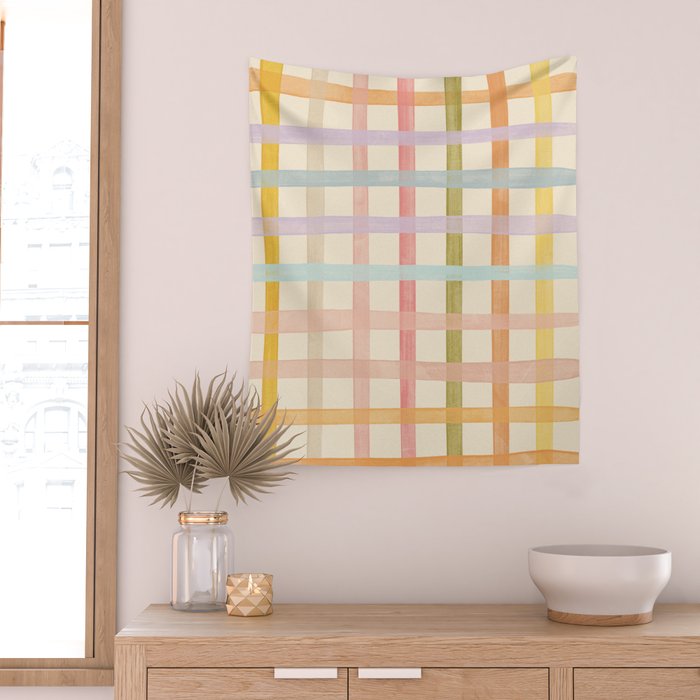 Pastel plaid Wall Tapestry Gallery Image 2