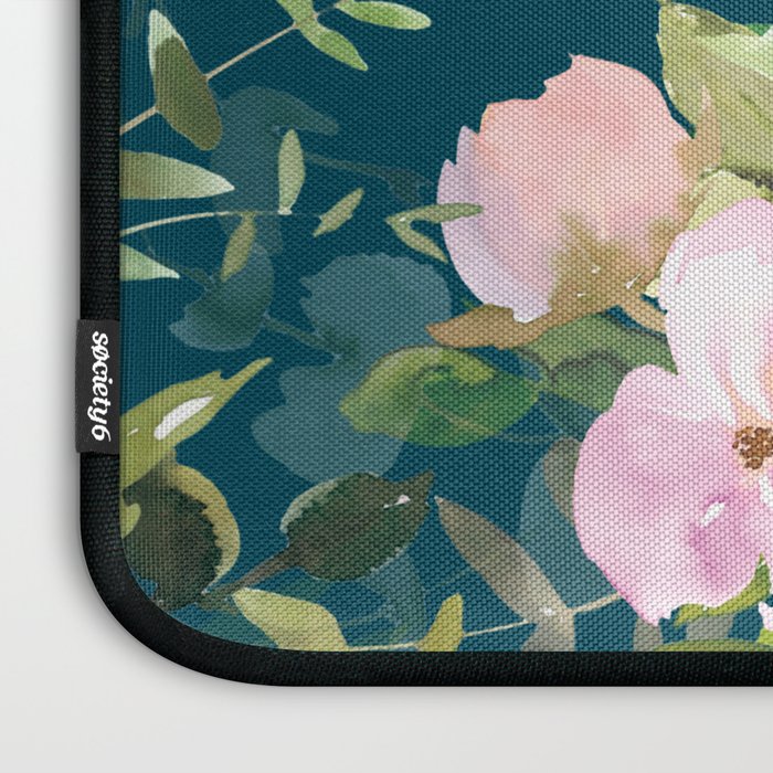 Floral Watercolor Rose Garden, Teal and Pink,  Vintage, Wall Art Boho Laptop Sleeve Gallery Image 3
