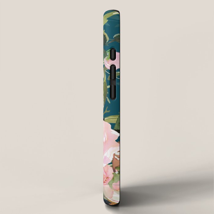 Floral Watercolor Rose Garden, Teal and Pink,  Vintage, Wall Art Boho iPhone Case Gallery Image 2
