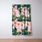 Floral Watercolor Rose Garden, Teal and Pink,  Vintage, Wall Art Boho Window Curtain Gallery Image 3