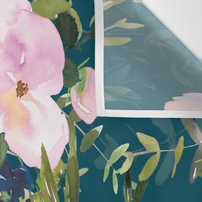 Floral Watercolor Rose Garden, Teal and Pink,  Vintage, Wall Art Boho Wall Tapestry Gallery Image 3