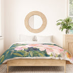 Floral Watercolor Rose Garden, Teal and Pink,  Vintage, Wall Art Boho Duvet Cover Gallery Image 3
