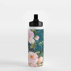 Floral Watercolor Rose Garden, Teal and Pink,  Vintage, Wall Art Boho Water Bottle Gallery Image 2