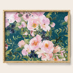 Floral Watercolor Rose Garden, Teal and Pink,  Vintage, Wall Art Boho Serving Tray Gallery Image 1