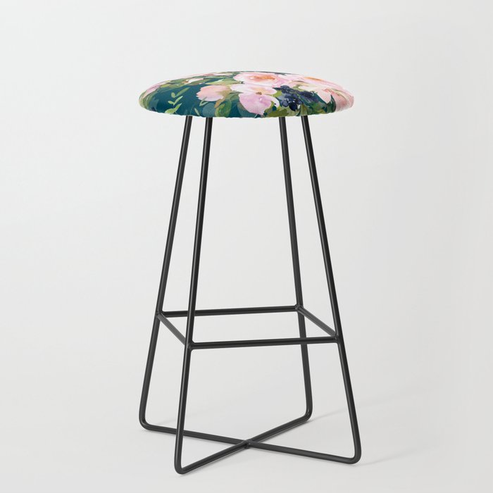 Floral Watercolor Rose Garden, Teal and Pink,  Vintage, Wall Art Boho Stool Gallery Image 1