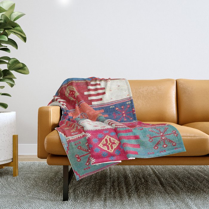 Kurdish Malatya East Anatolian Saf Kilim Print Throw Blanket Gallery Image 1