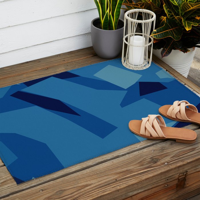 Peckham Blue Abstract Map Outdoor Rug Gallery Image 2