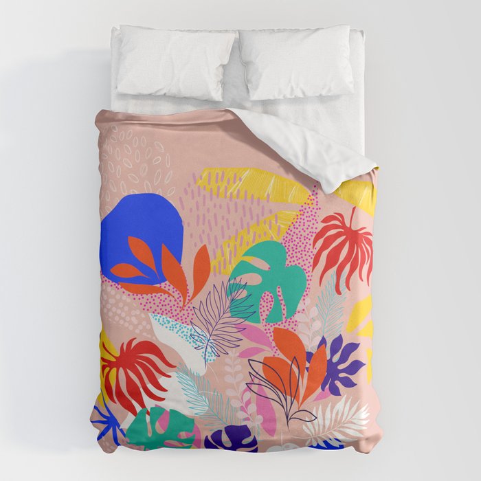 Keep Growing - Tropical plant on peach Duvet Cover Gallery Image 1