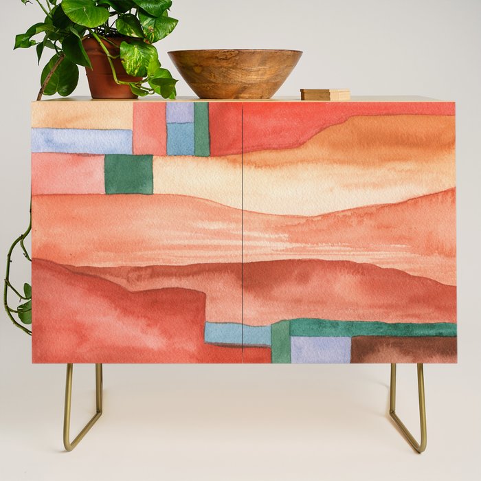 Abstract Desert Landscape Watercolor Credenza Gallery Image 1