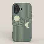 Mid Century Modern Geometric 126 in Forest Green Shades (Rainbow and Sun Abstraction) iPhone Case Gallery Image 1