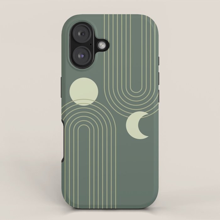 Mid Century Modern Geometric 126 in Forest Green Shades (Rainbow and Sun Abstraction) iPhone Case Gallery Image 1