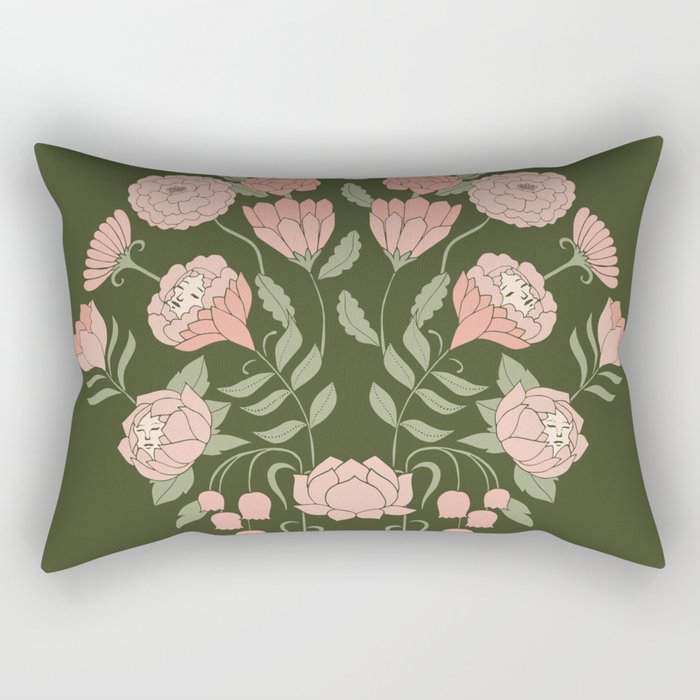 Mystery Garden Victorian Green Floral Faces Rectangular Pillow Gallery Image 2