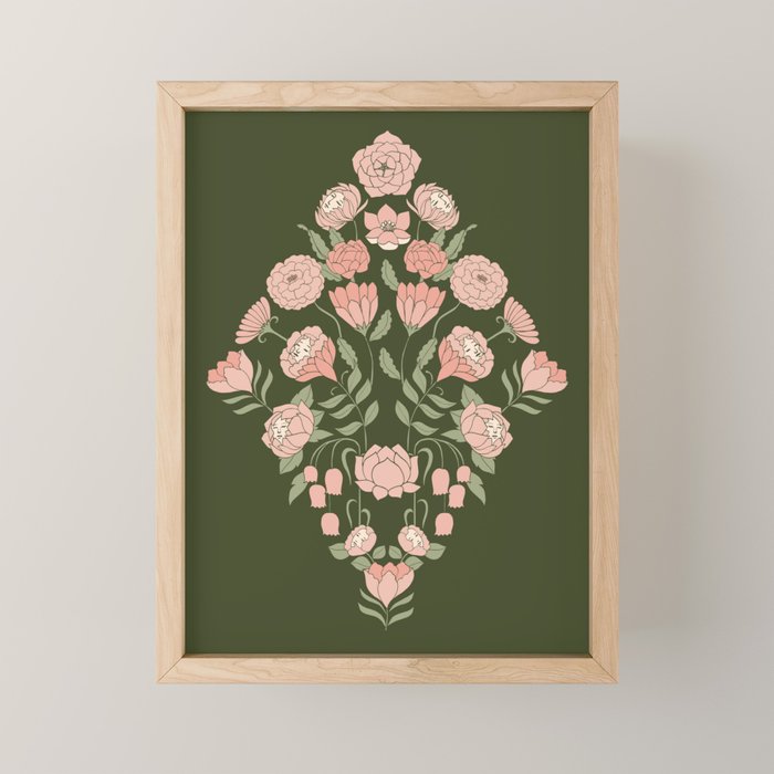 Mystery Garden Victorian Green Floral Faces Mini Art Print Gallery Image 1