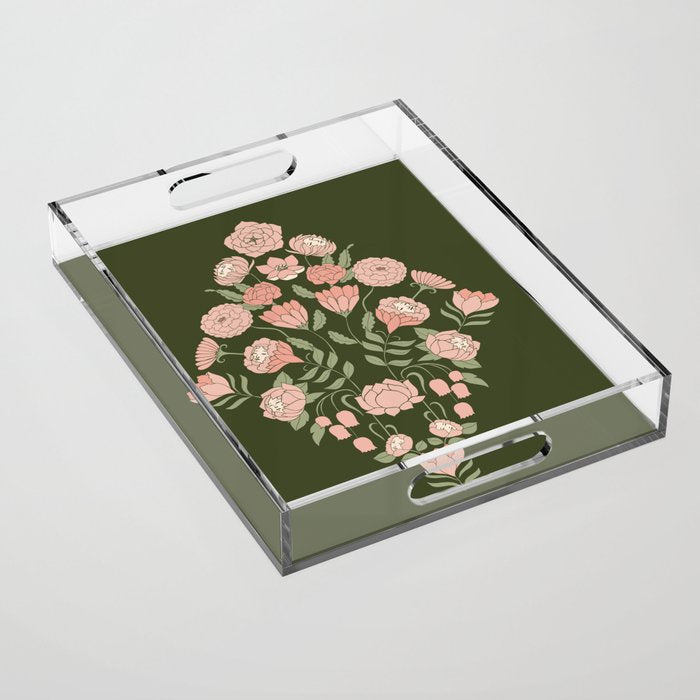 Mystery Garden Victorian Green Floral Faces Acrylic Tray Gallery Image 1