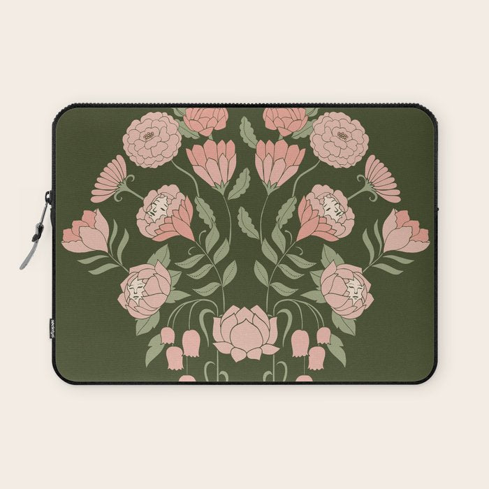 Mystery Garden Victorian Green Floral Faces Laptop Sleeve Gallery Image 1
