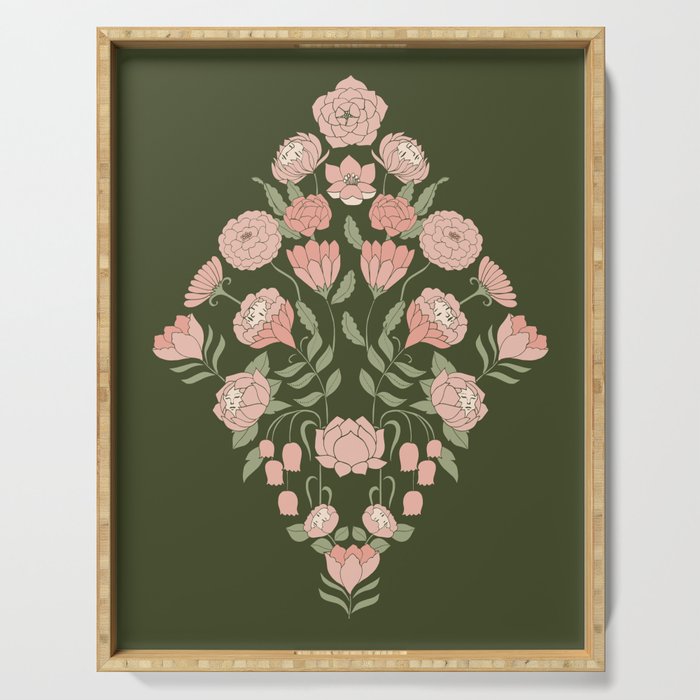 Mystery Garden Victorian Green Floral Faces Serving Tray Gallery Image 1