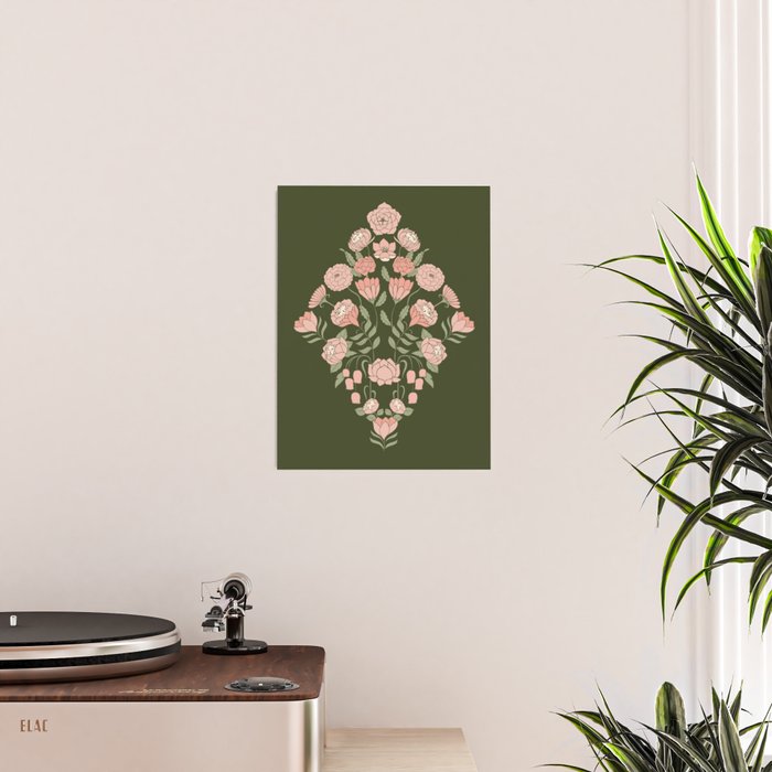 Mystery Garden Victorian Green Floral Faces Poster Gallery Image 2