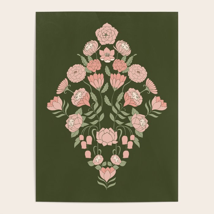 Mystery Garden Victorian Green Floral Faces Poster Gallery Image 4