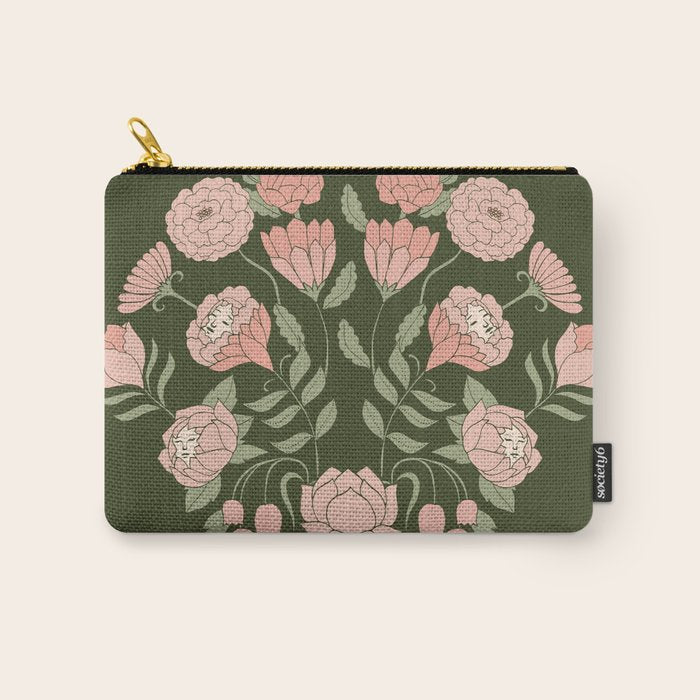 Mystery Garden Victorian Green Floral Faces Carry All Pouch Gallery Image 1