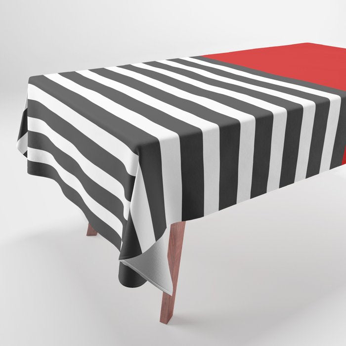 Half Striped Gray - Solid Red Tablecloth Gallery Image 1
