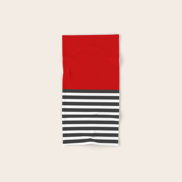 Half Striped Gray - Solid Red Bath Towel Gallery Image 1