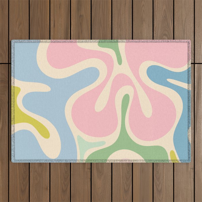 Smooth Contours Retro Modern Abstract Pattern Pastel Pink Blue Green Cream Outdoor Rug Gallery Image 1