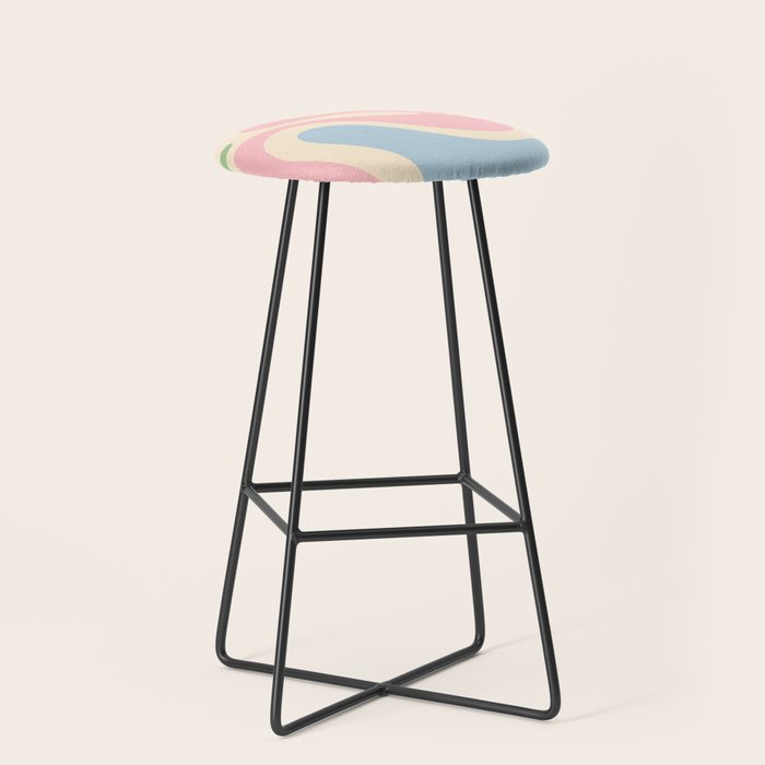 Smooth Contours Retro Modern Abstract Pattern Pastel Pink Blue Green Cream Stool Gallery Image 1
