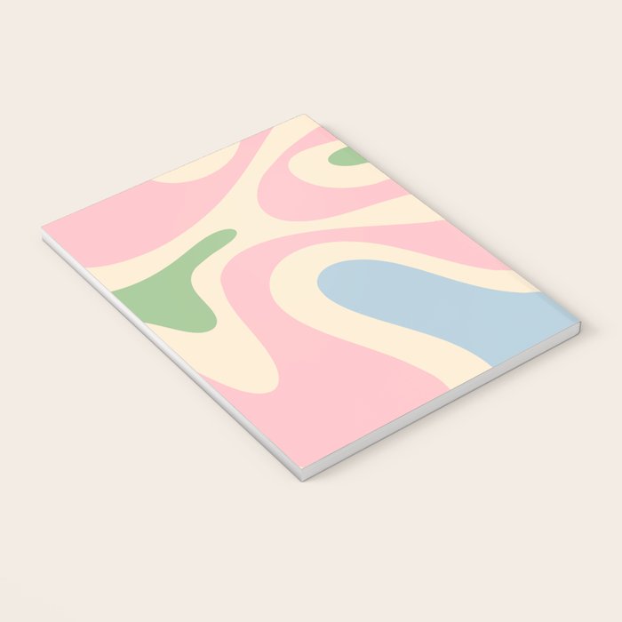 Smooth Contours Retro Modern Abstract Pattern Pastel Pink Blue Green Cream Notebook Gallery Image 3