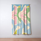 Smooth Contours Retro Modern Abstract Pattern Pastel Pink Blue Green Cream Window Curtain Gallery Image 3