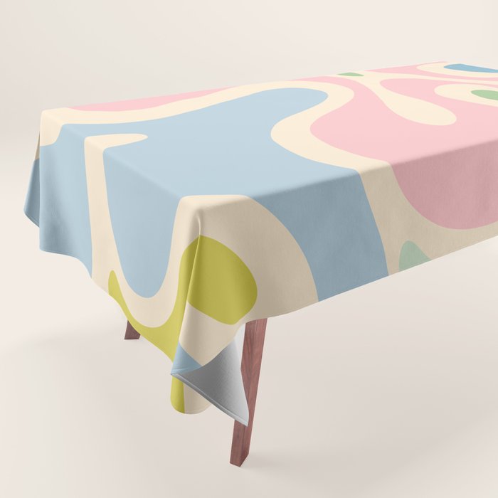 Smooth Contours Retro Modern Abstract Pattern Pastel Pink Blue Green Cream Tablecloth Gallery Image 1