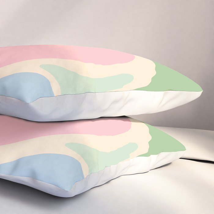 Smooth Contours Retro Modern Abstract Pattern Pastel Pink Blue Green Cream Pillow Sham Gallery Image 3