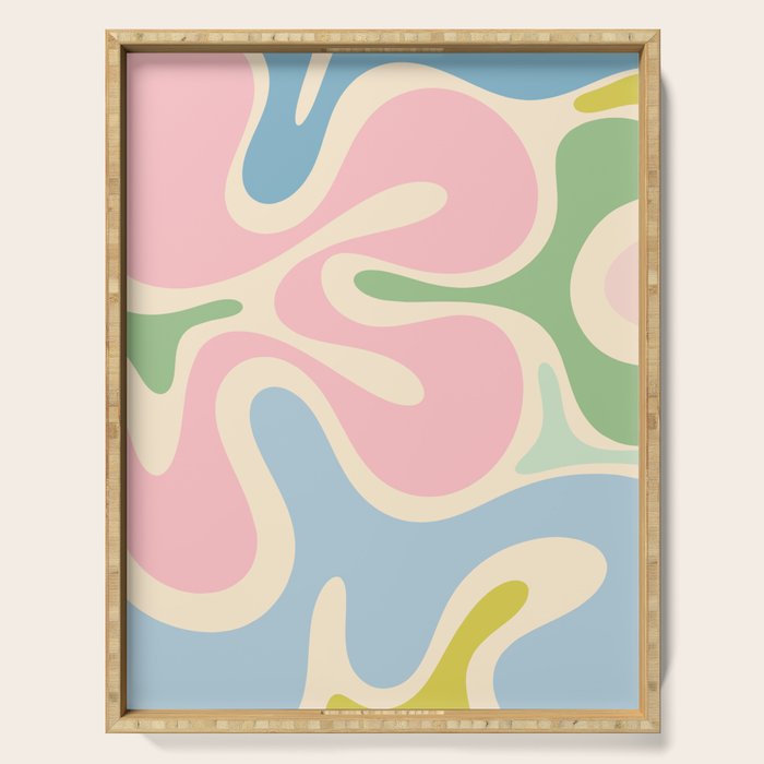 Smooth Contours Retro Modern Abstract Pattern Pastel Pink Blue Green Cream Serving Tray Gallery Image 1