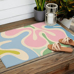 Smooth Contours Retro Modern Abstract Pattern Pastel Pink Blue Green Cream Outdoor Rug Gallery Image 2