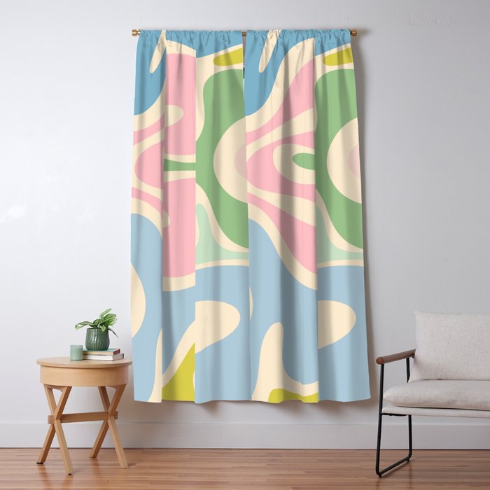 Smooth Contours Retro Modern Abstract Pattern Pastel Pink Blue Green Cream Window Curtain Gallery Image 5