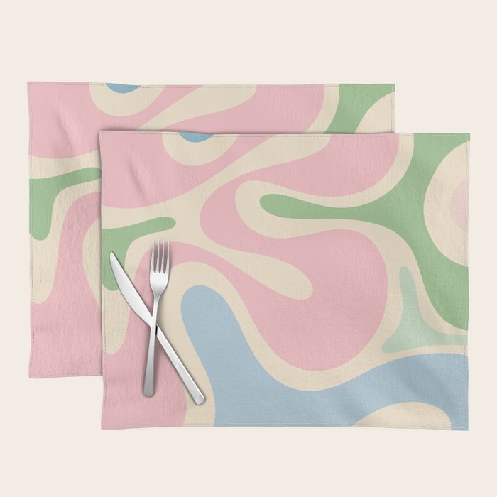 Smooth Contours Retro Modern Abstract Pattern Pastel Pink Blue Green Cream Placemat Gallery Image 1