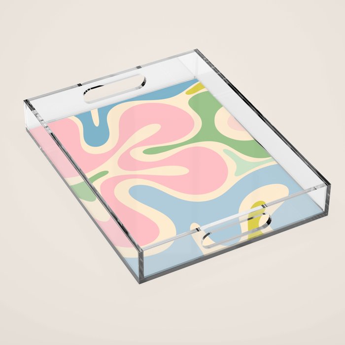 Smooth Contours Retro Modern Abstract Pattern Pastel Pink Blue Green Cream Acrylic Tray Gallery Image 1
