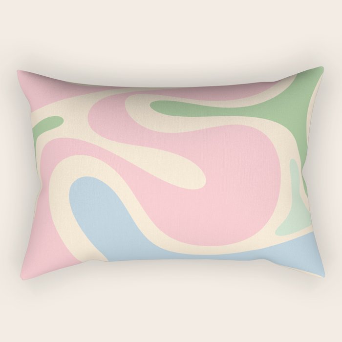 Smooth Contours Retro Modern Abstract Pattern Pastel Pink Blue Green Cream Rectangular Pillow Gallery Image 1