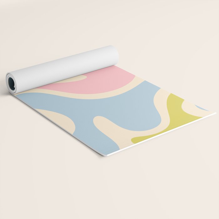 Smooth Contours Retro Modern Abstract Pattern Pastel Pink Blue Green Cream Yoga Mat Gallery Image 2