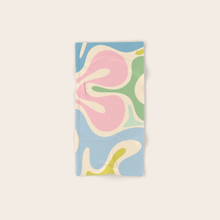 Smooth Contours Retro Modern Abstract Pattern Pastel Pink Blue Green Cream Bath Towel Gallery Image 1