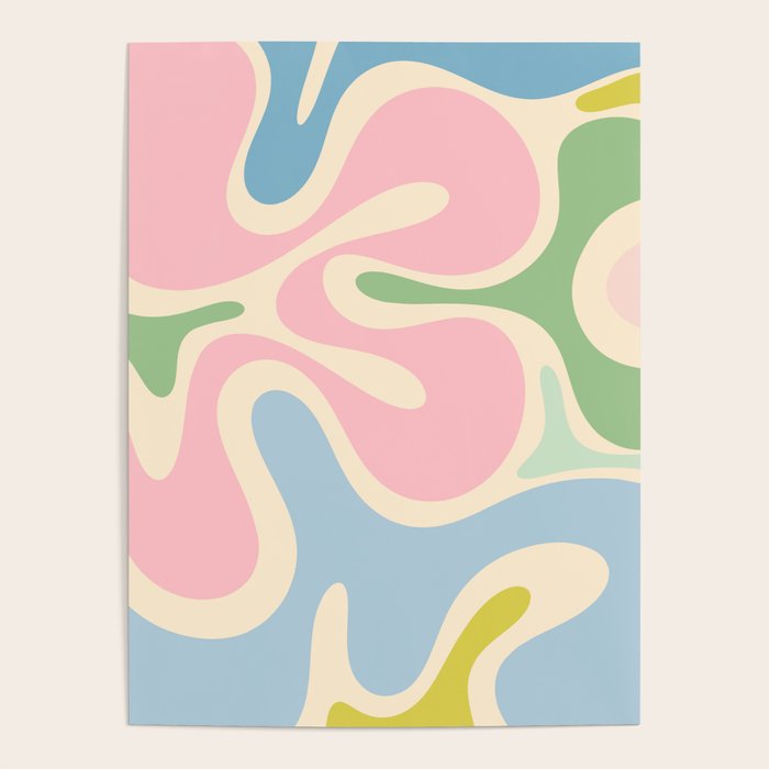 Smooth Contours Retro Modern Abstract Pattern Pastel Pink Blue Green Cream Poster Gallery Image 4
