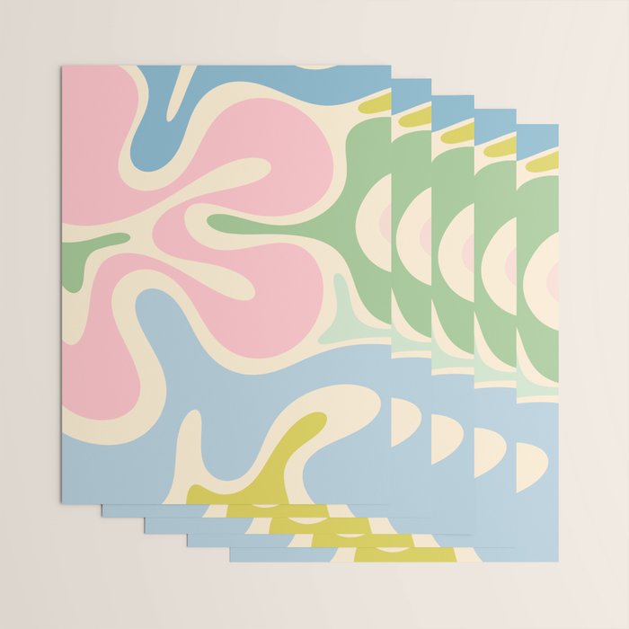 Smooth Contours Retro Modern Abstract Pattern Pastel Pink Blue Green Cream Wrapping Paper Gallery Image 3