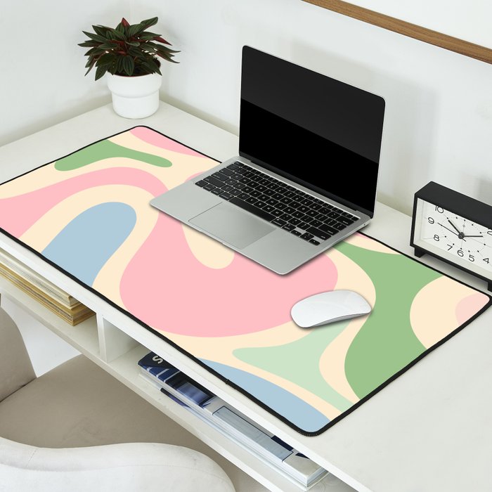 Smooth Contours Retro Modern Abstract Pattern Pastel Pink Blue Green Cream Desk Mat Gallery Image 2