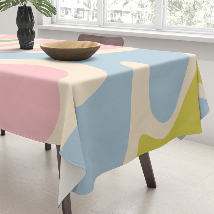 Smooth Contours Retro Modern Abstract Pattern Pastel Pink Blue Green Cream Tablecloth Gallery Image 3