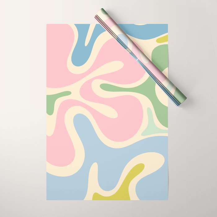 Smooth Contours Retro Modern Abstract Pattern Pastel Pink Blue Green Cream Wrapping Paper Gallery Image 1