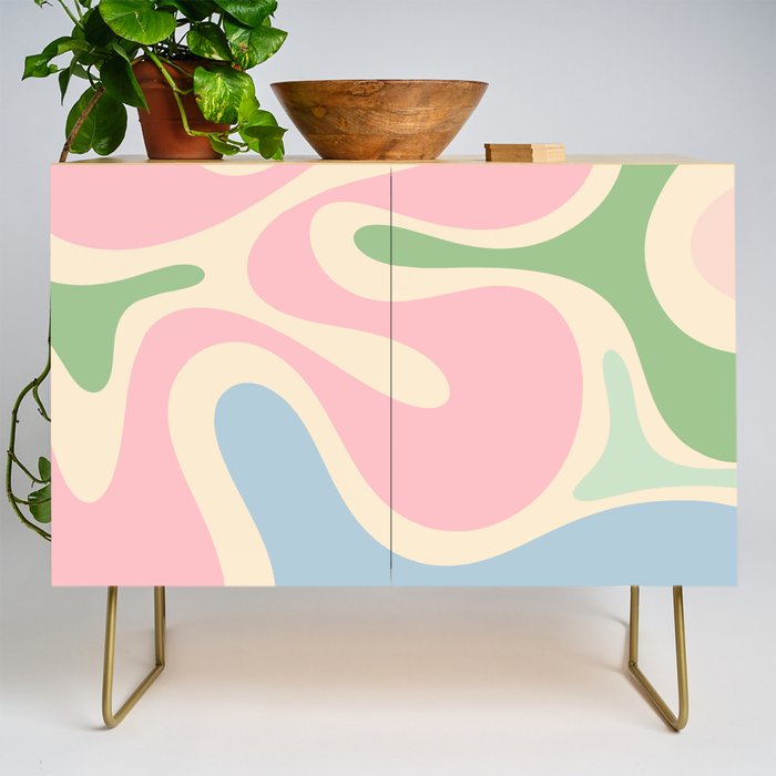 Smooth Contours Retro Modern Abstract Pattern Pastel Pink Blue Green Cream Credenza Gallery Image 1